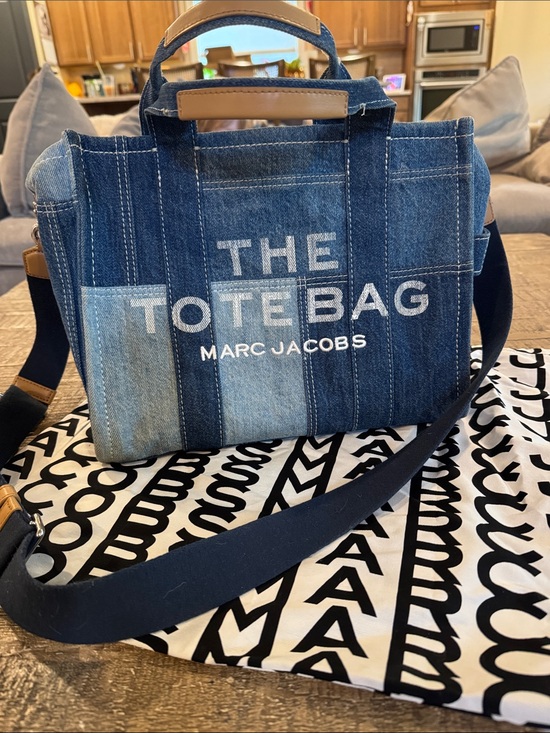 Marc Jacobs Handbags - Marc Jacobs Denim Patchwork 'The Tote Bag' in Blue with Tan Trim